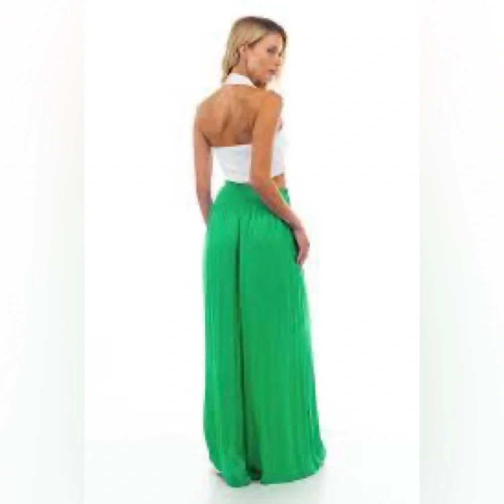 VENTI6 Vibrant kelly green silk blend wide leg palazzo pants size S - Picture 2 of 11